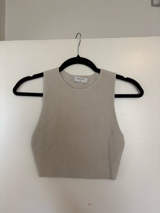 Babaton Tops - Babaton Neutral Ribbed Crop Tank - Taupe